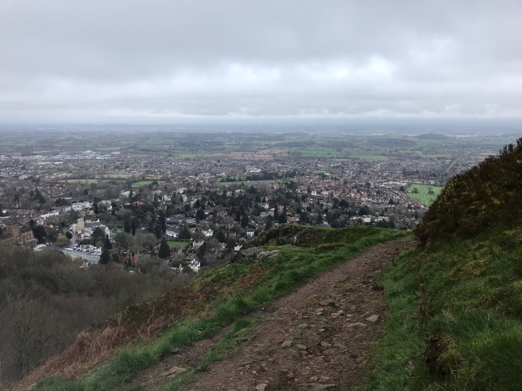 The view of Great Malvern from below the Worcestershire Beacon